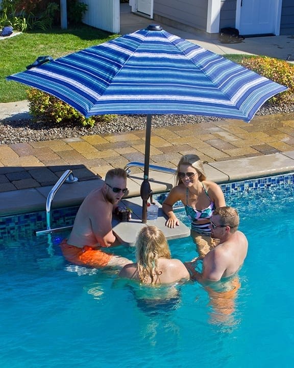 Global GPPOTE-2STHT-SV-U Granite Grey 2-Seat Bar Table, Silver Vein Frame w/ Umbrella - Image 2